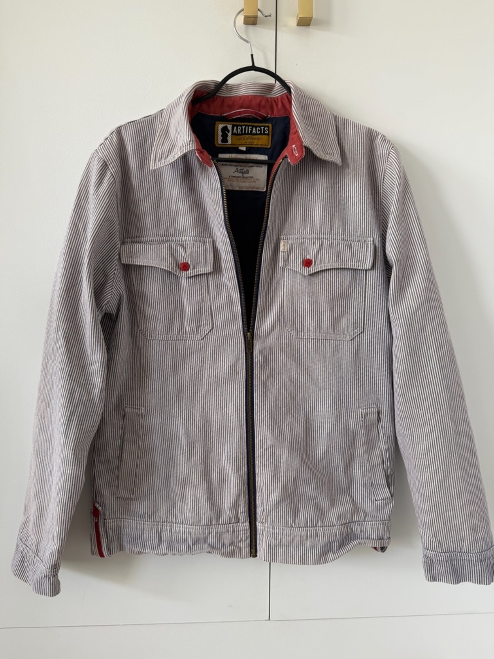 Artifacts of California Men's Hickory Stripe Full Zip Workwear Jacket Size M